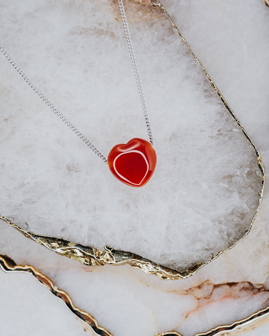 Collier coeur en cornaline et argent
