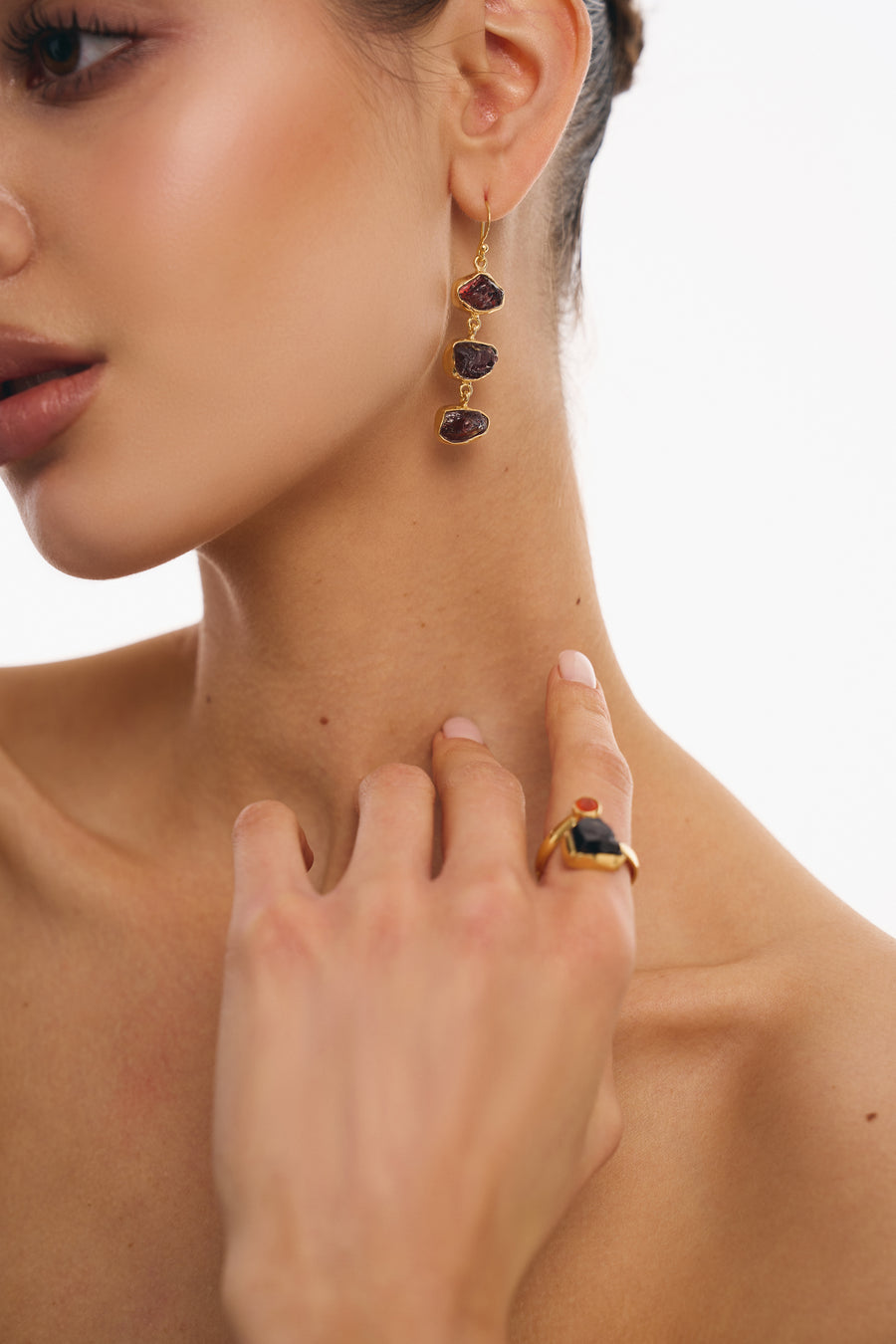Garnet triple 18K earrings