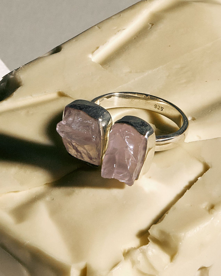 Bague double en Argent et en Quartz Rose
