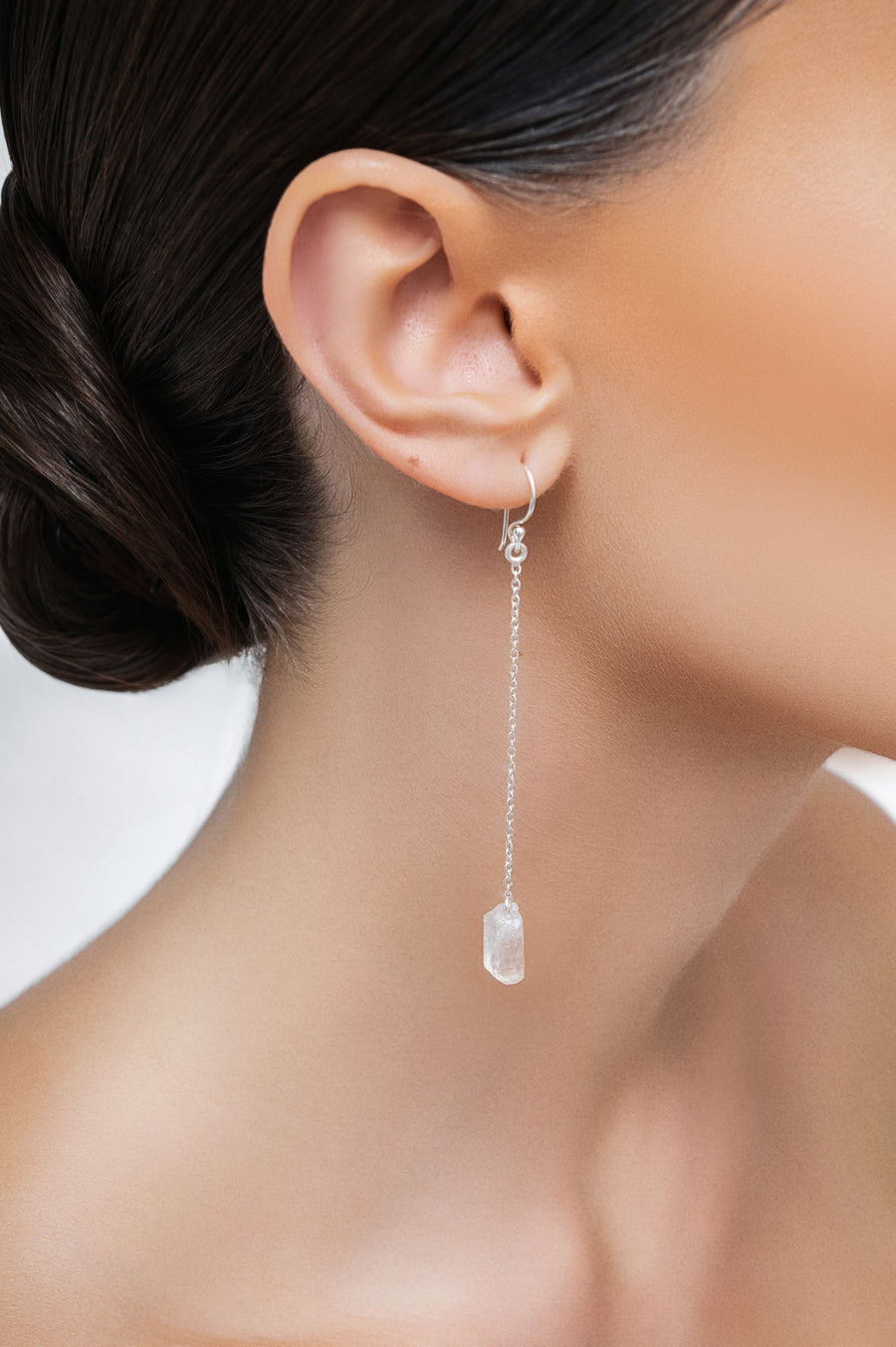 Clear quartz drop hook earrings