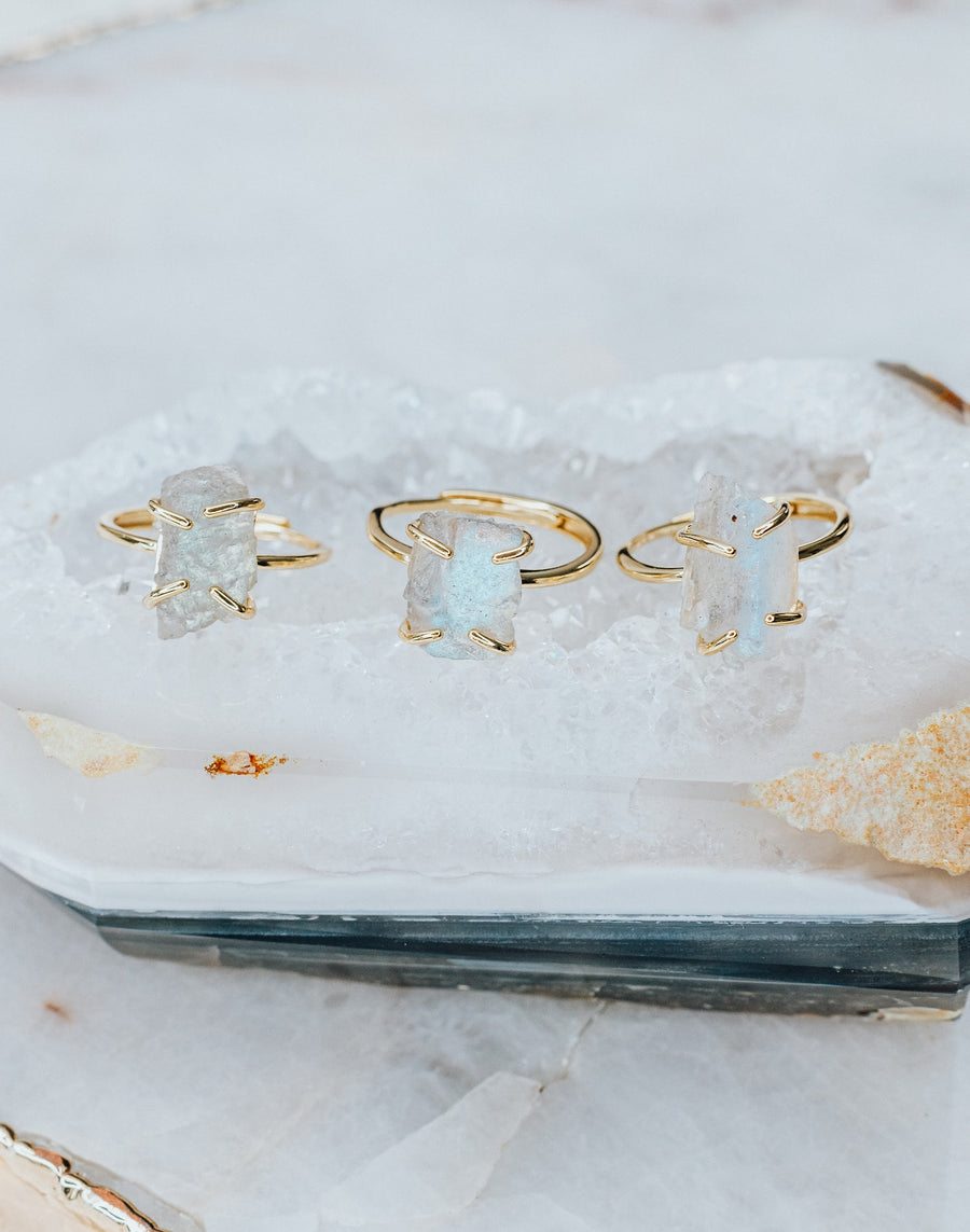 Bague réglable en labradorite 14K