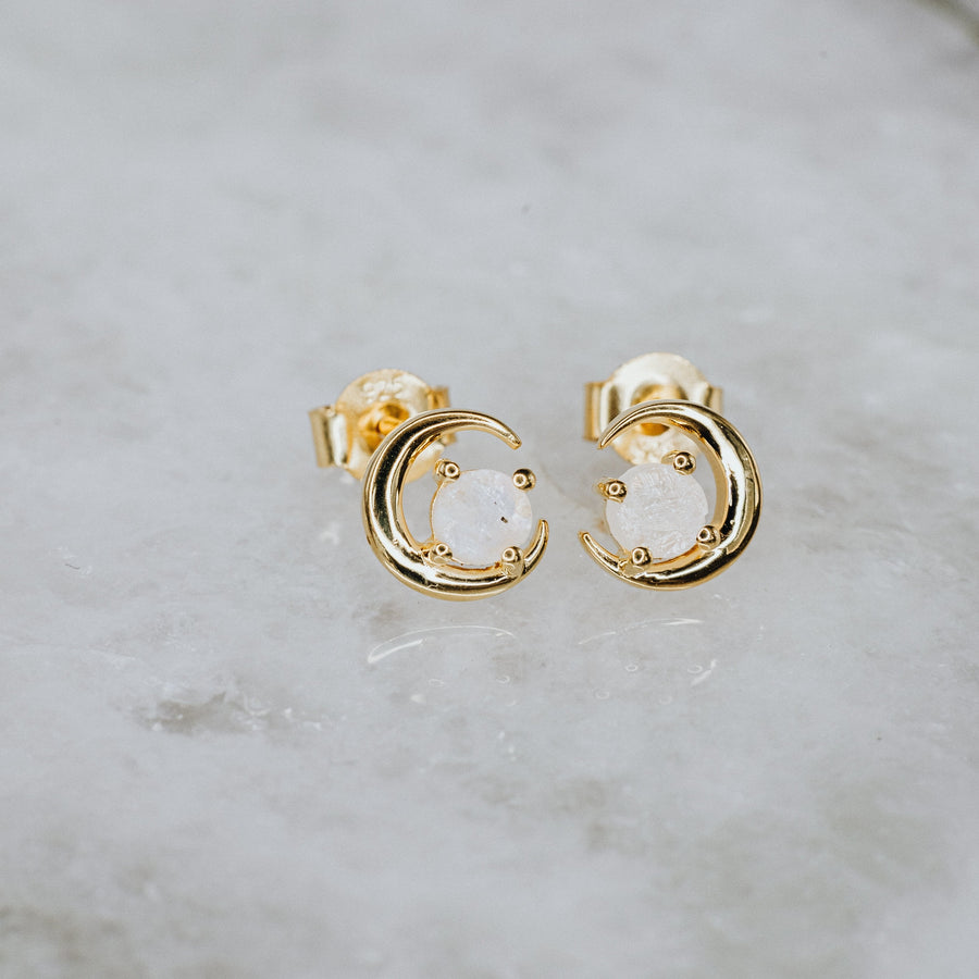 Boucles d'oreilles lune en pierre de lune 18K
