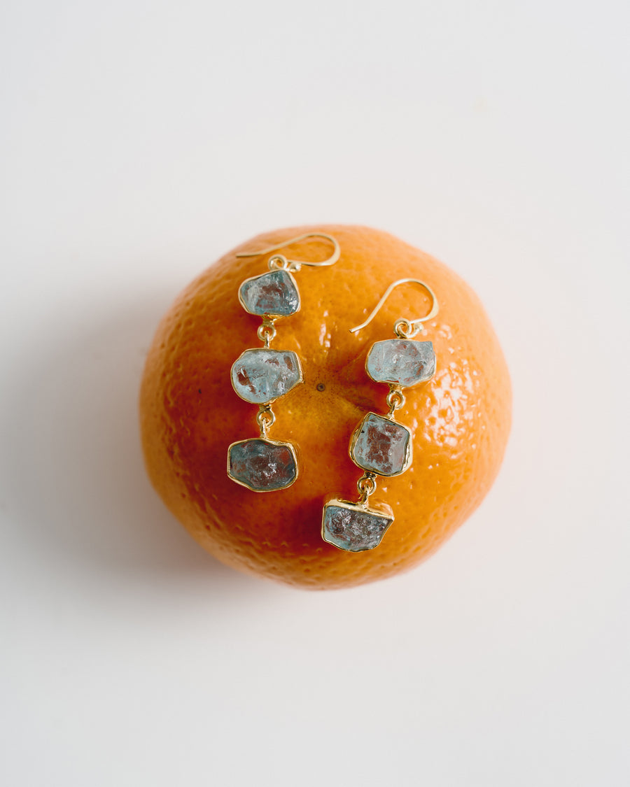 Boucles d'oreilles triples en Aigue-Marine (18K)