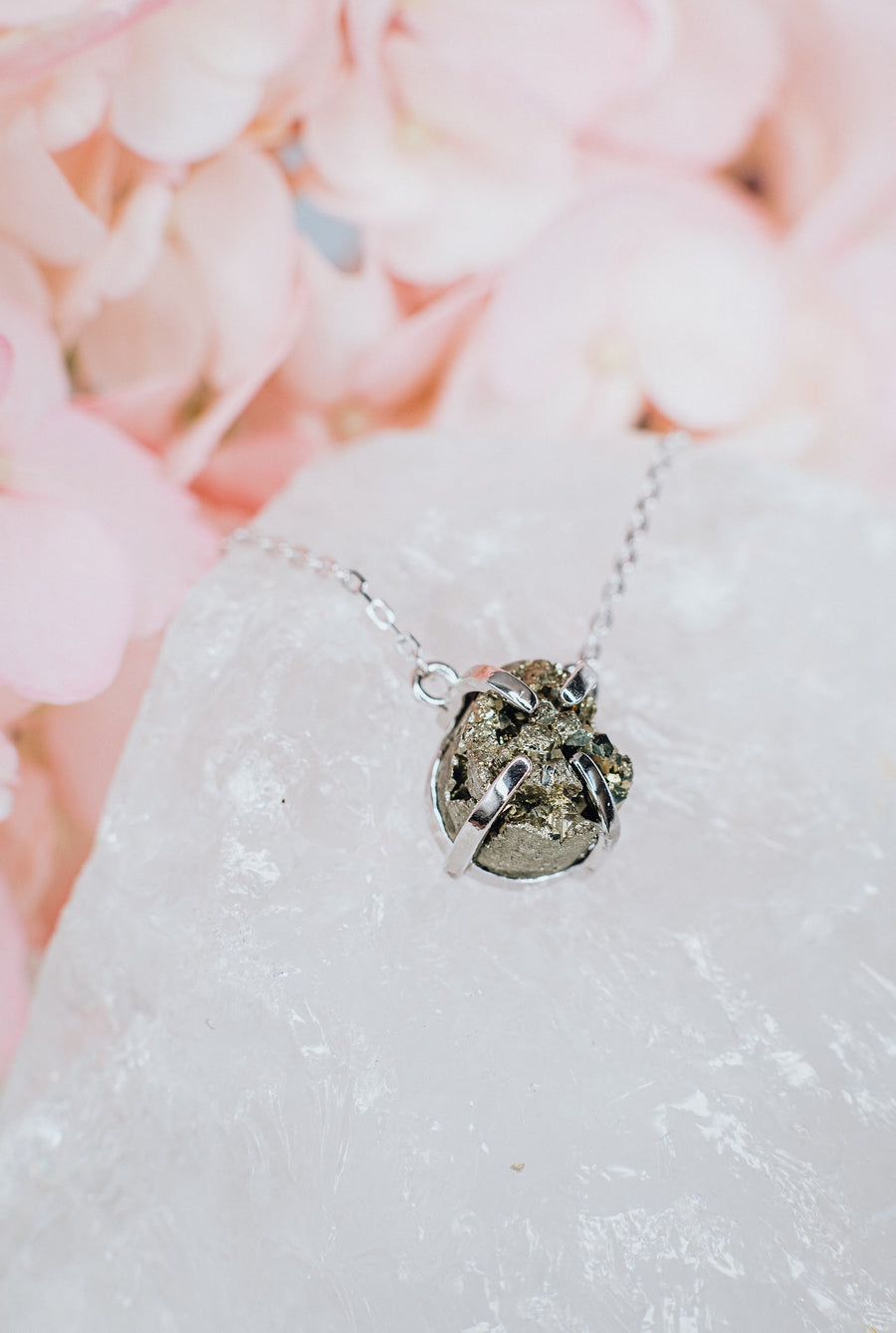 Teardrop pyrite silver necklace
