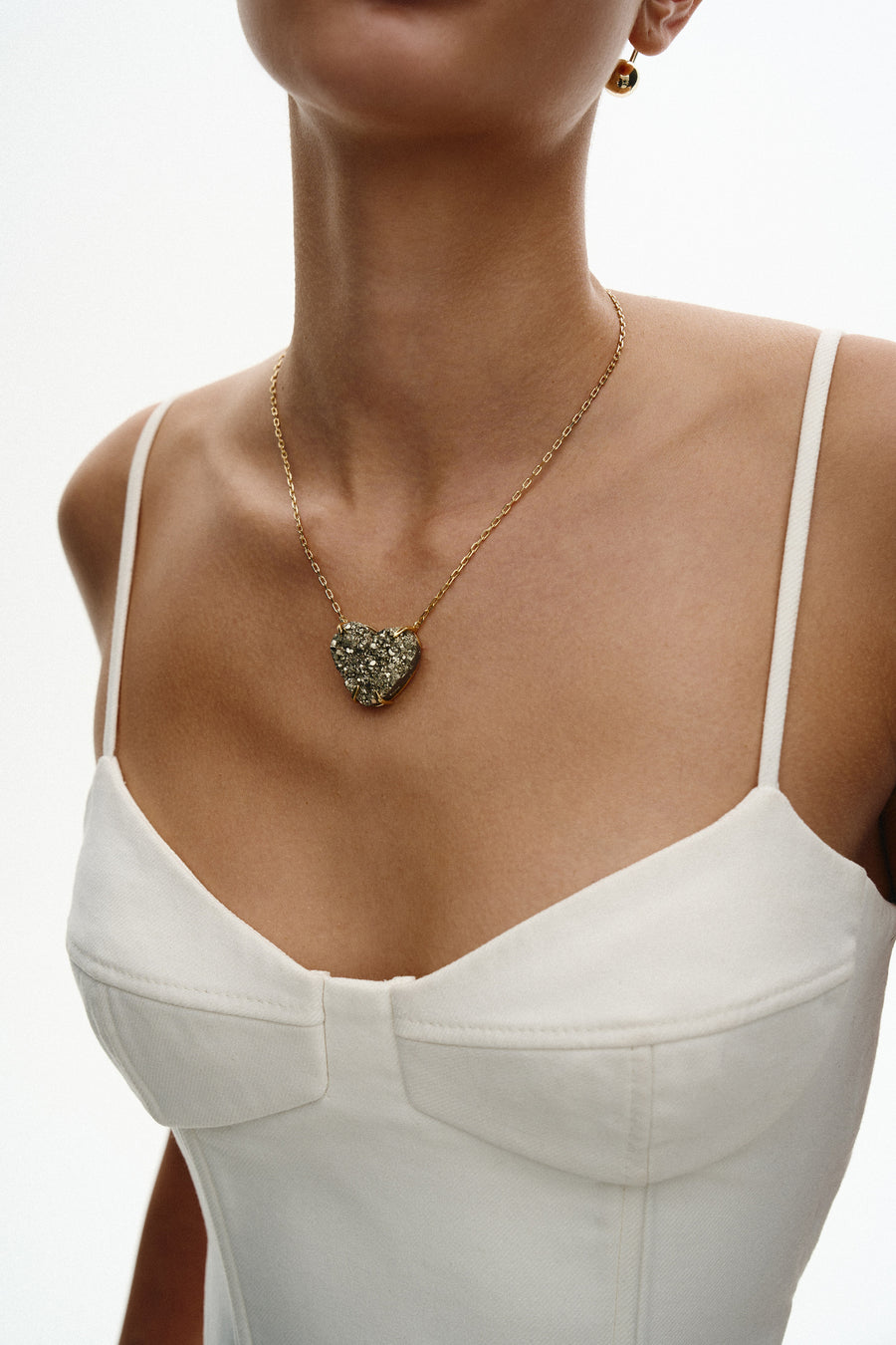 Pyrite heart statement necklace