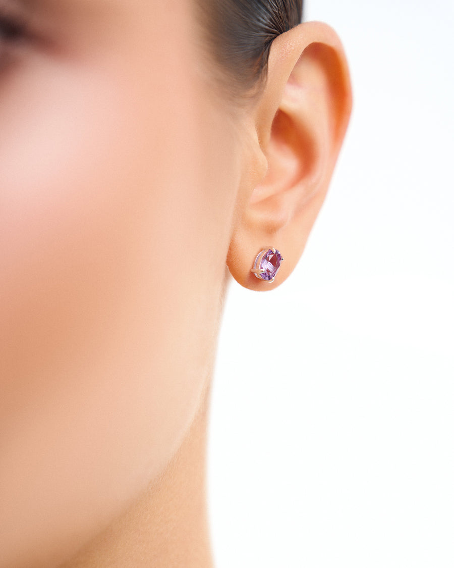 Boucles d'oreilles ovales cloutées en Améthyste