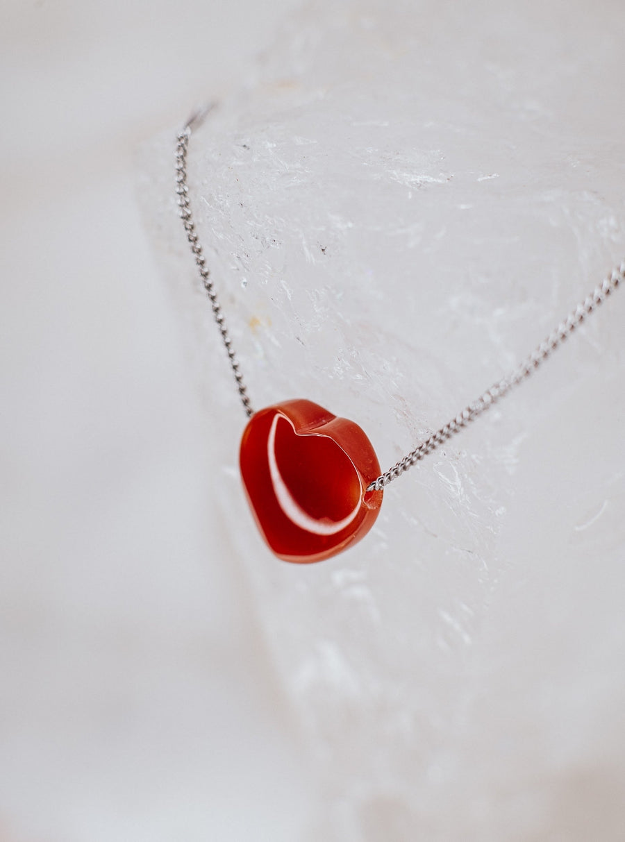Collier coeur en cornaline et argent