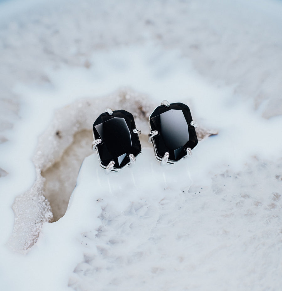Black onyx pentagon stud earrings