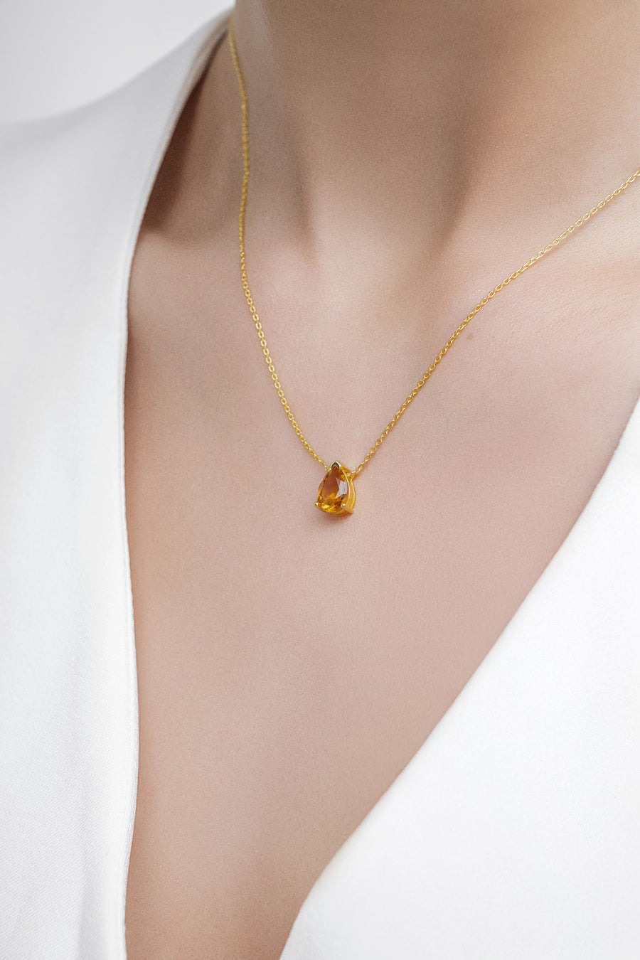 Citrine teardrop 18K gold plated necklace