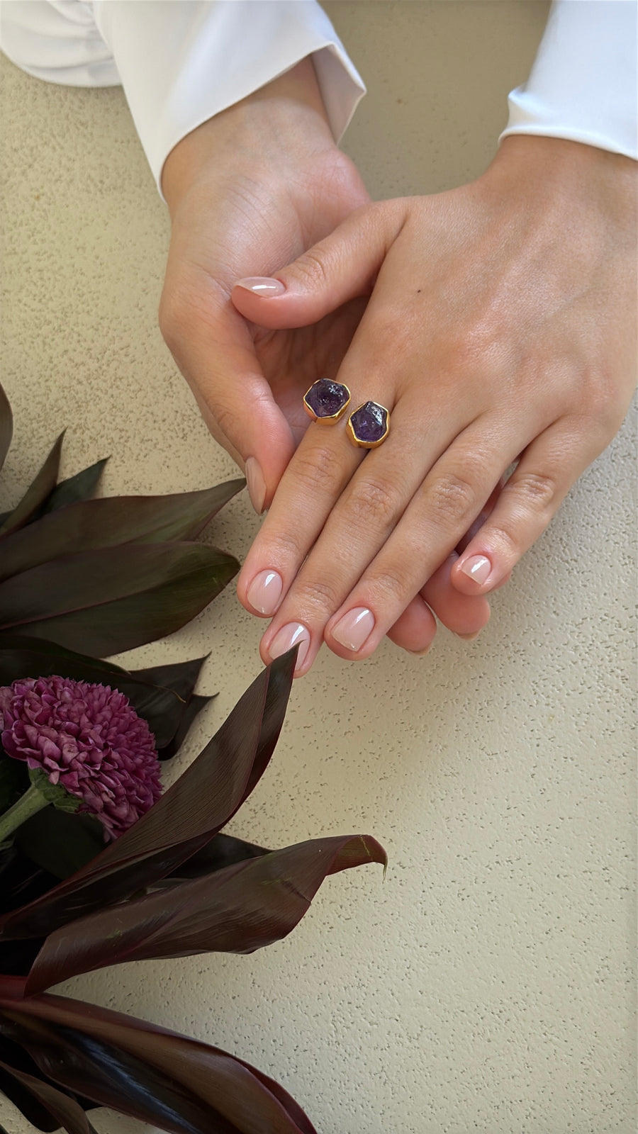 Bague double en Améthyste plaquée or 18K