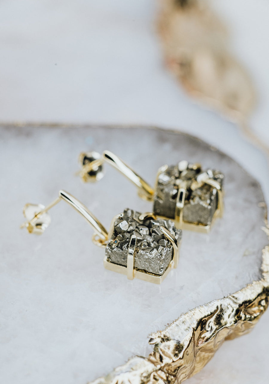 Pyrite square 14K stud earrings