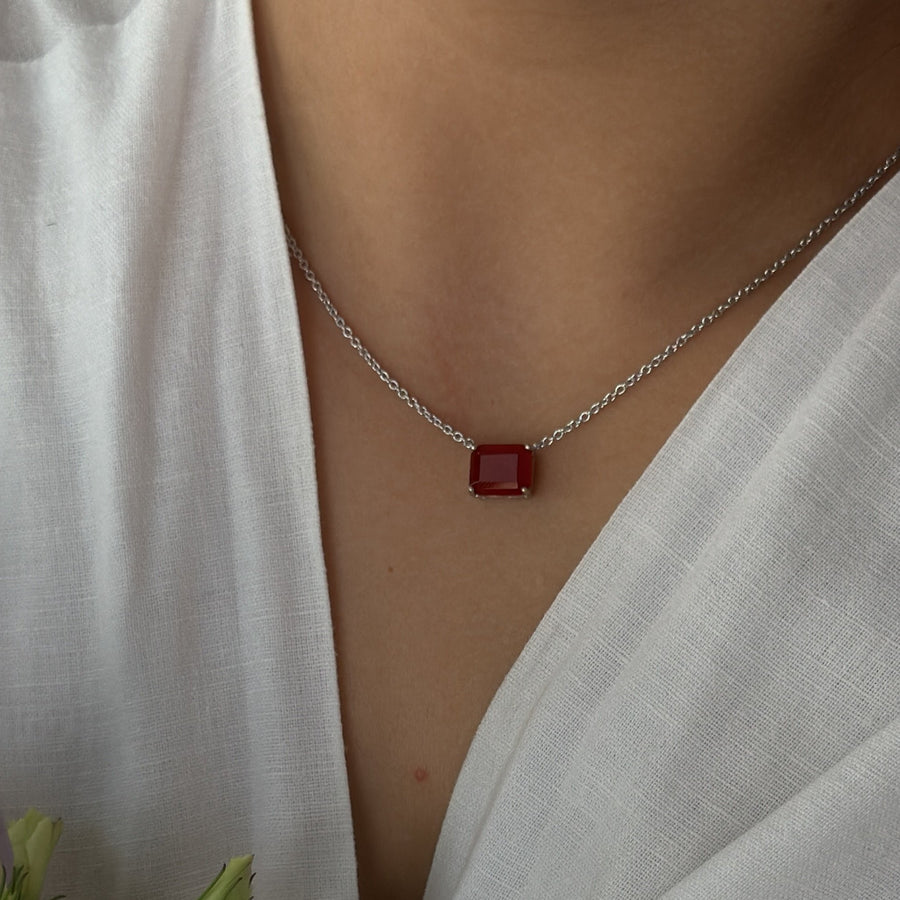Collier rectangulaire en cornaline et argent