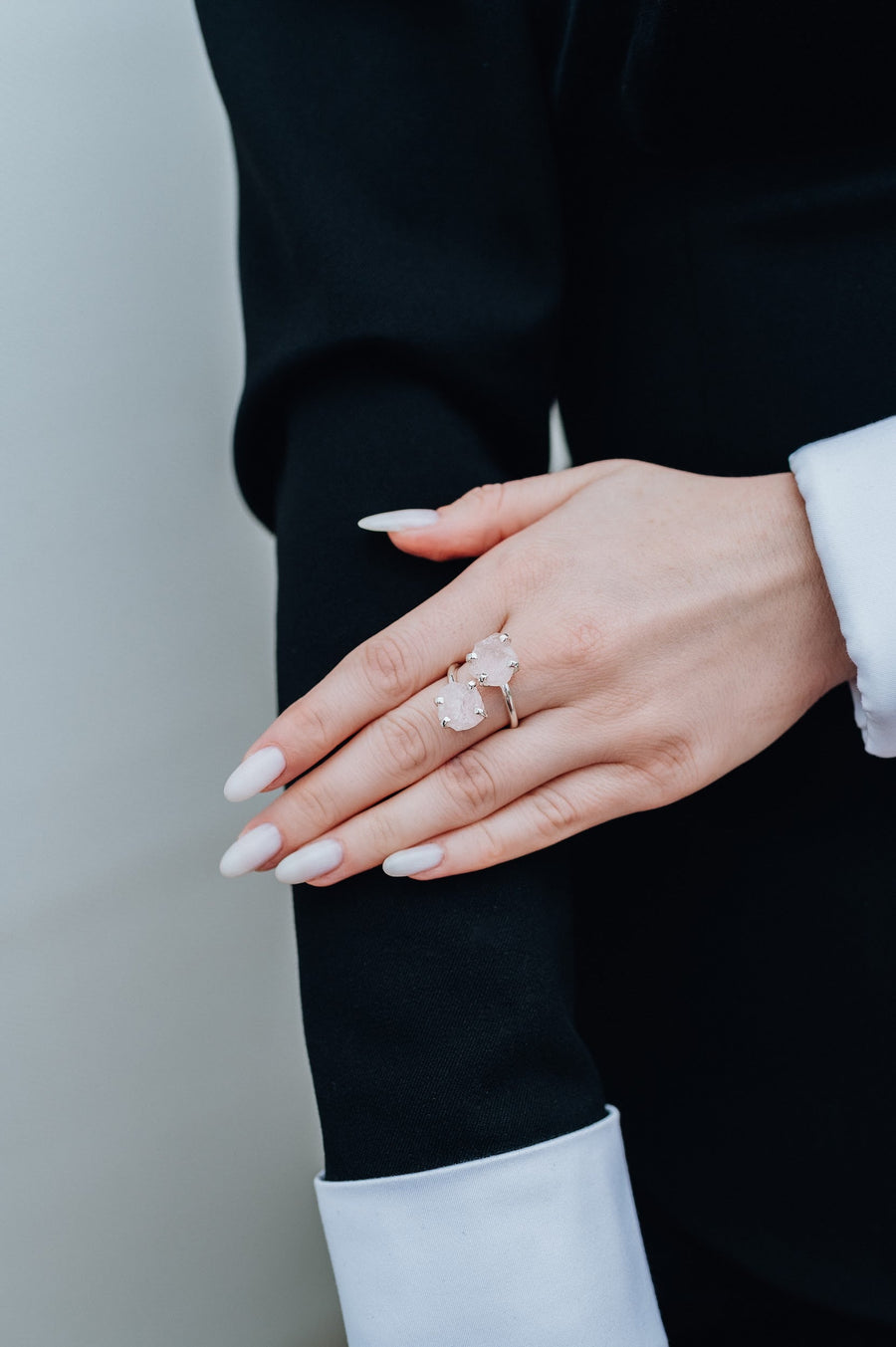 Bague double en quartz rose