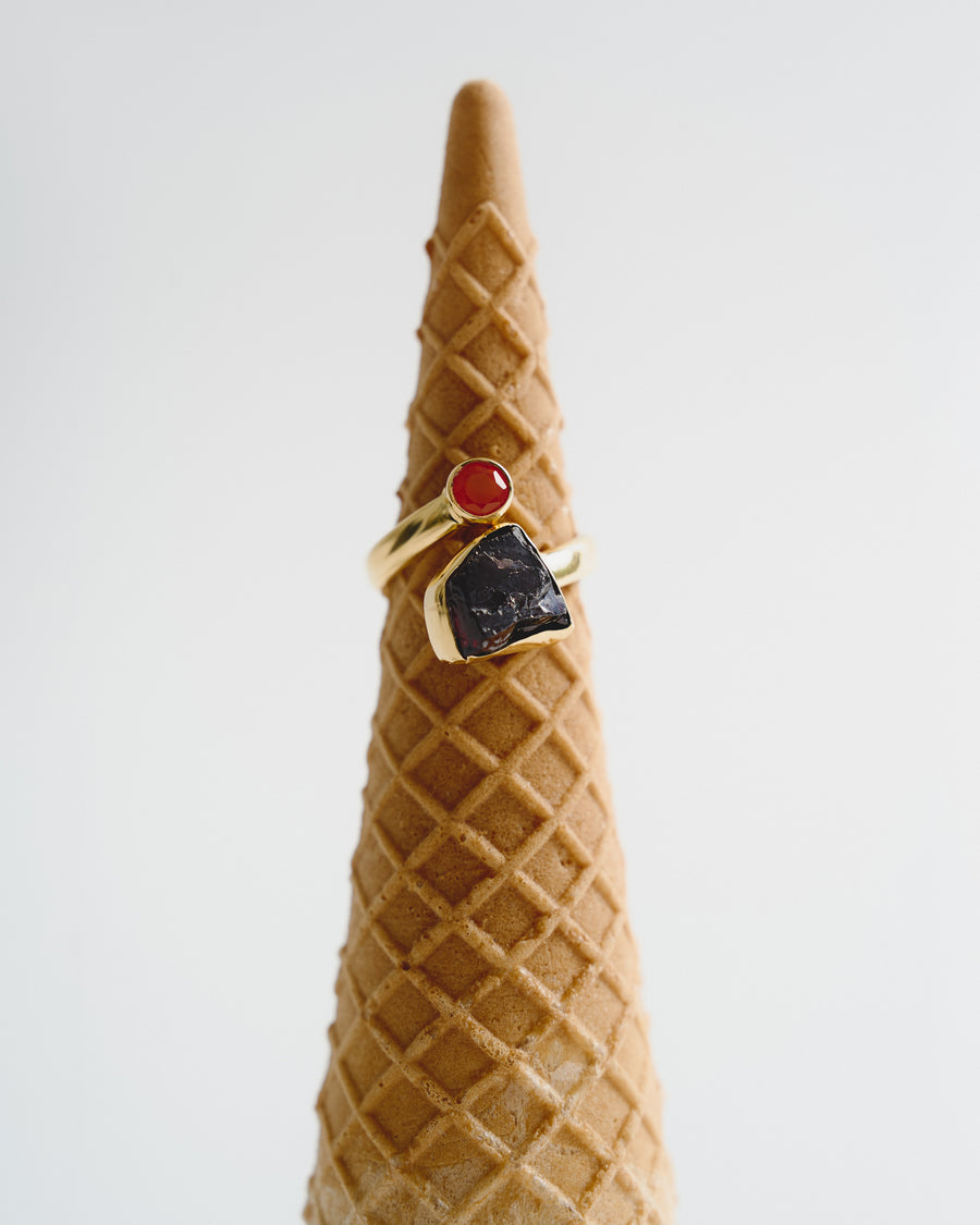 Bague combinée en Cornaline et Grenat