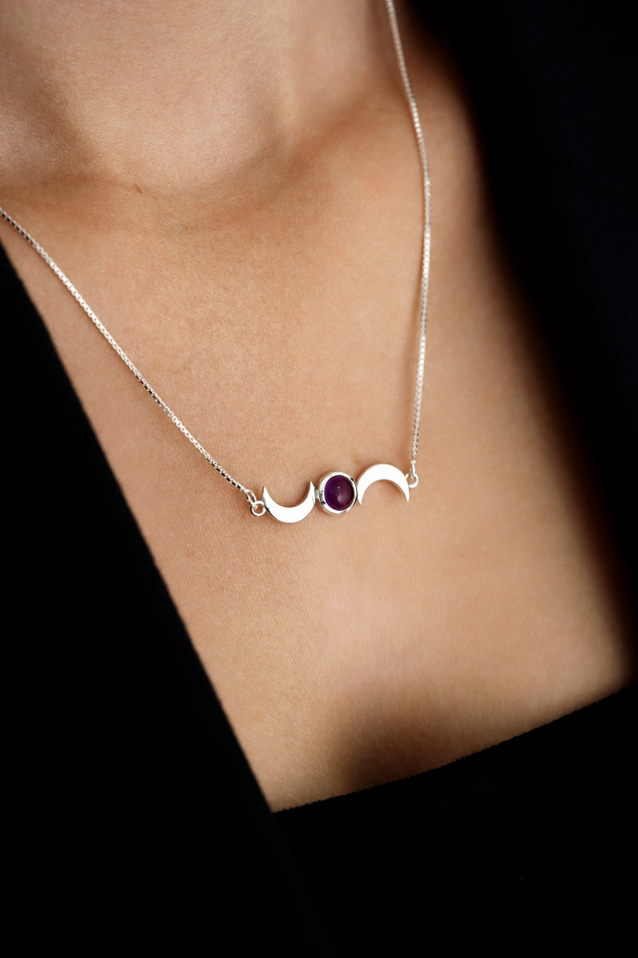 Collier lune double en améthyste