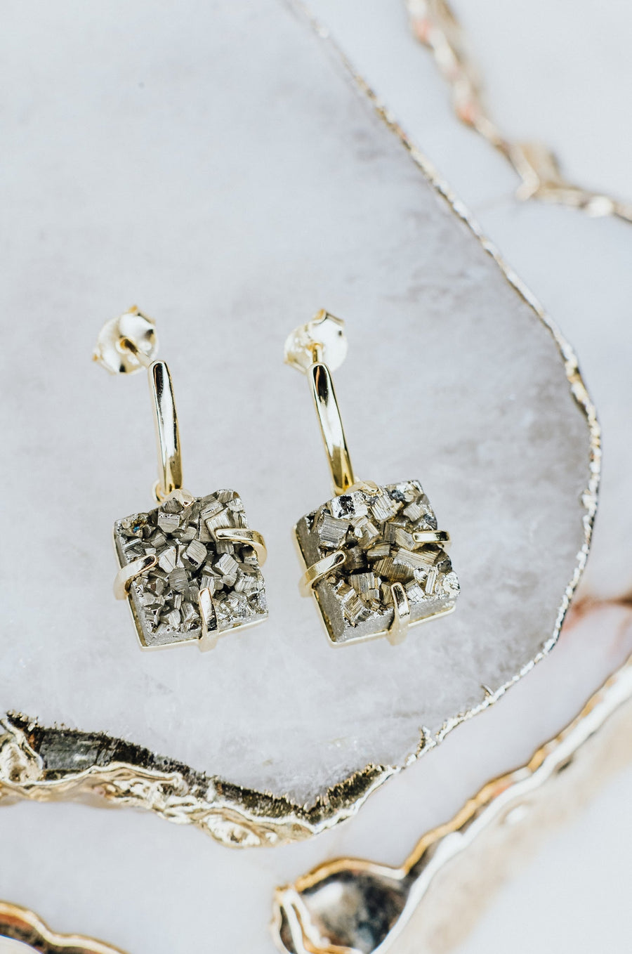 Pyrite square 14K stud earrings
