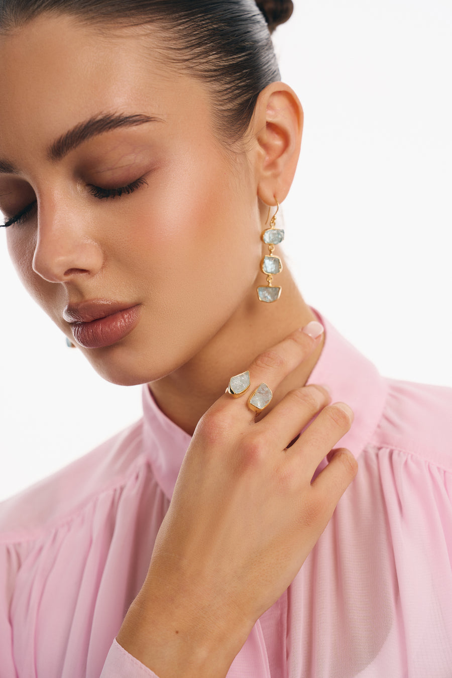Aquamarine double 18K gold plated ring
