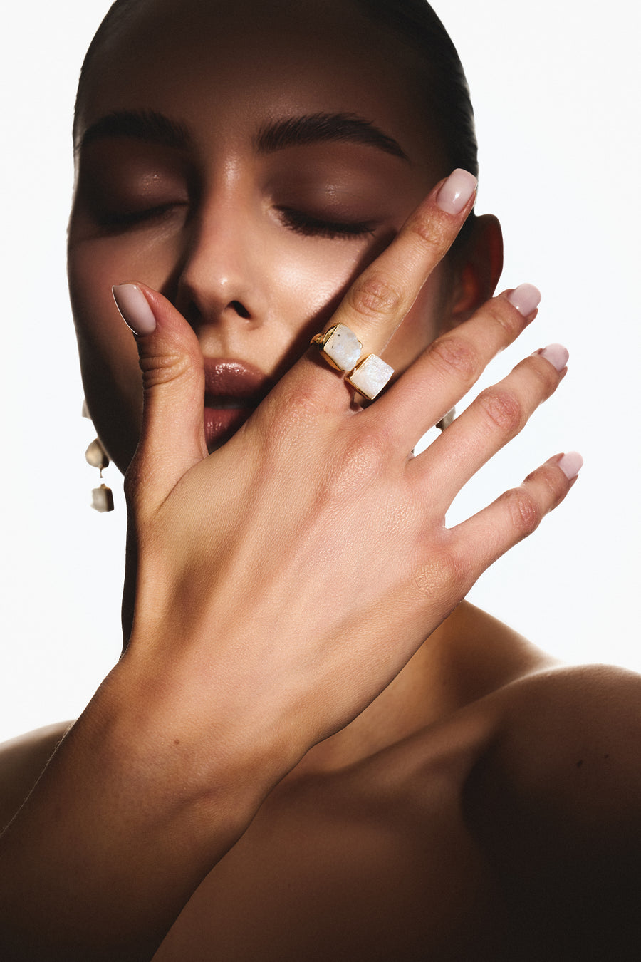 Moonstone double 18K gold plated ring