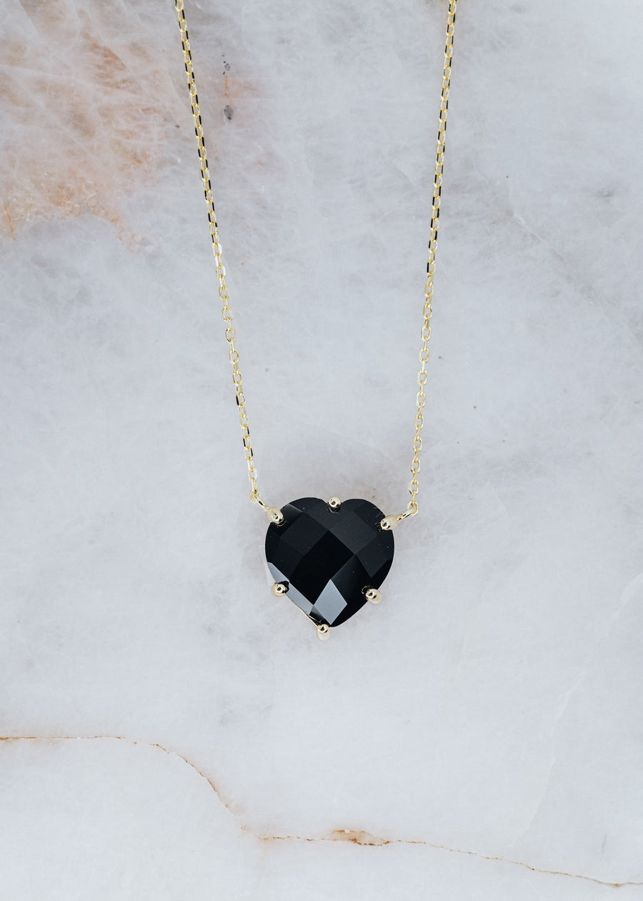 Collier coeur en onyx noir 14K
