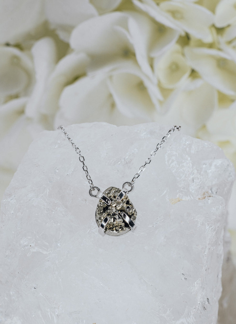 Teardrop pyrite silver necklace