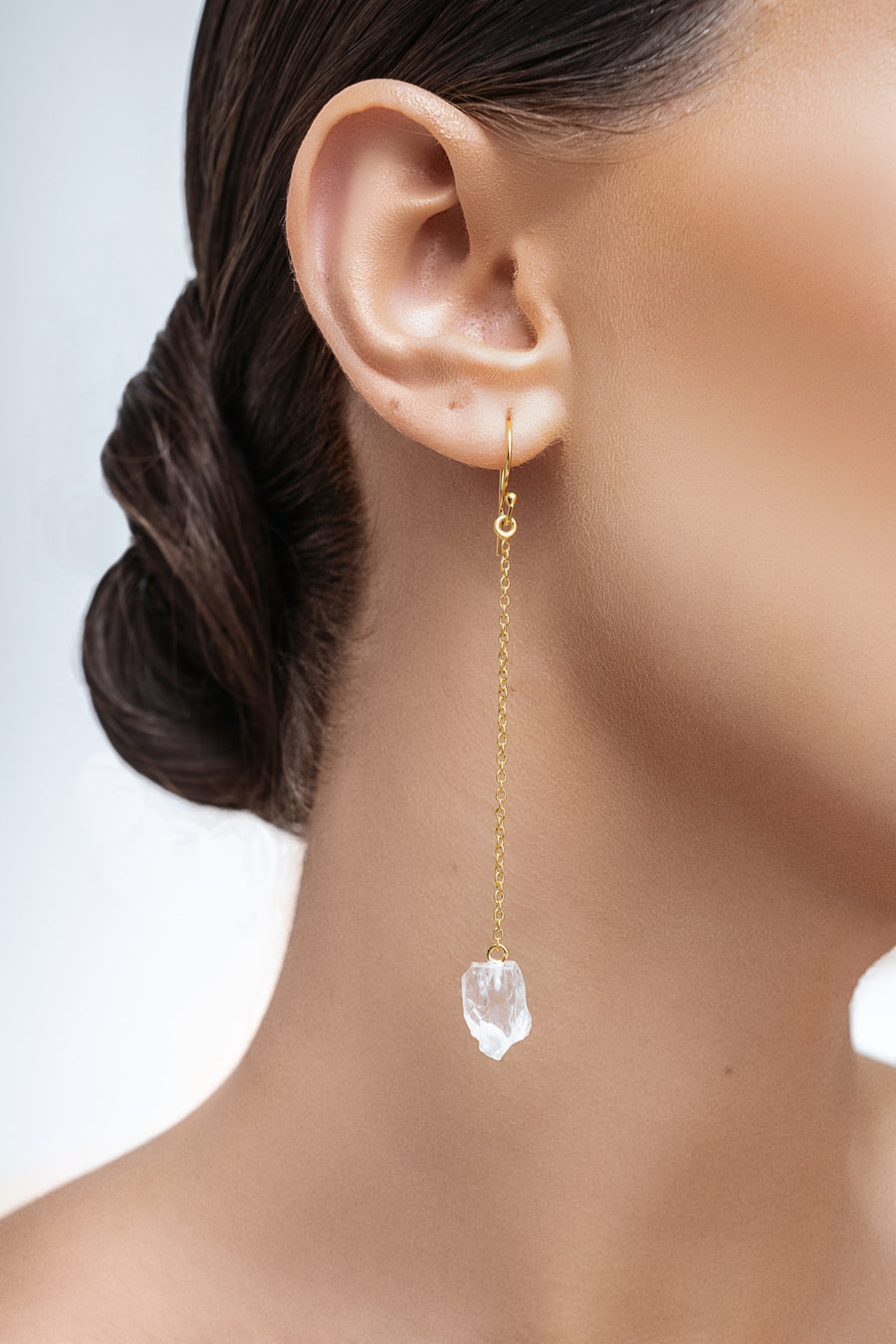 Clear quartz drop hook 18K earrings