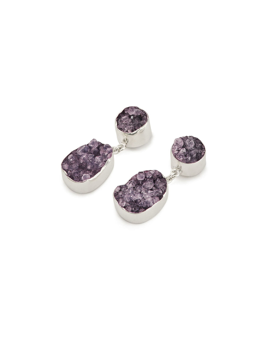 Amethyst druzy silver earrings