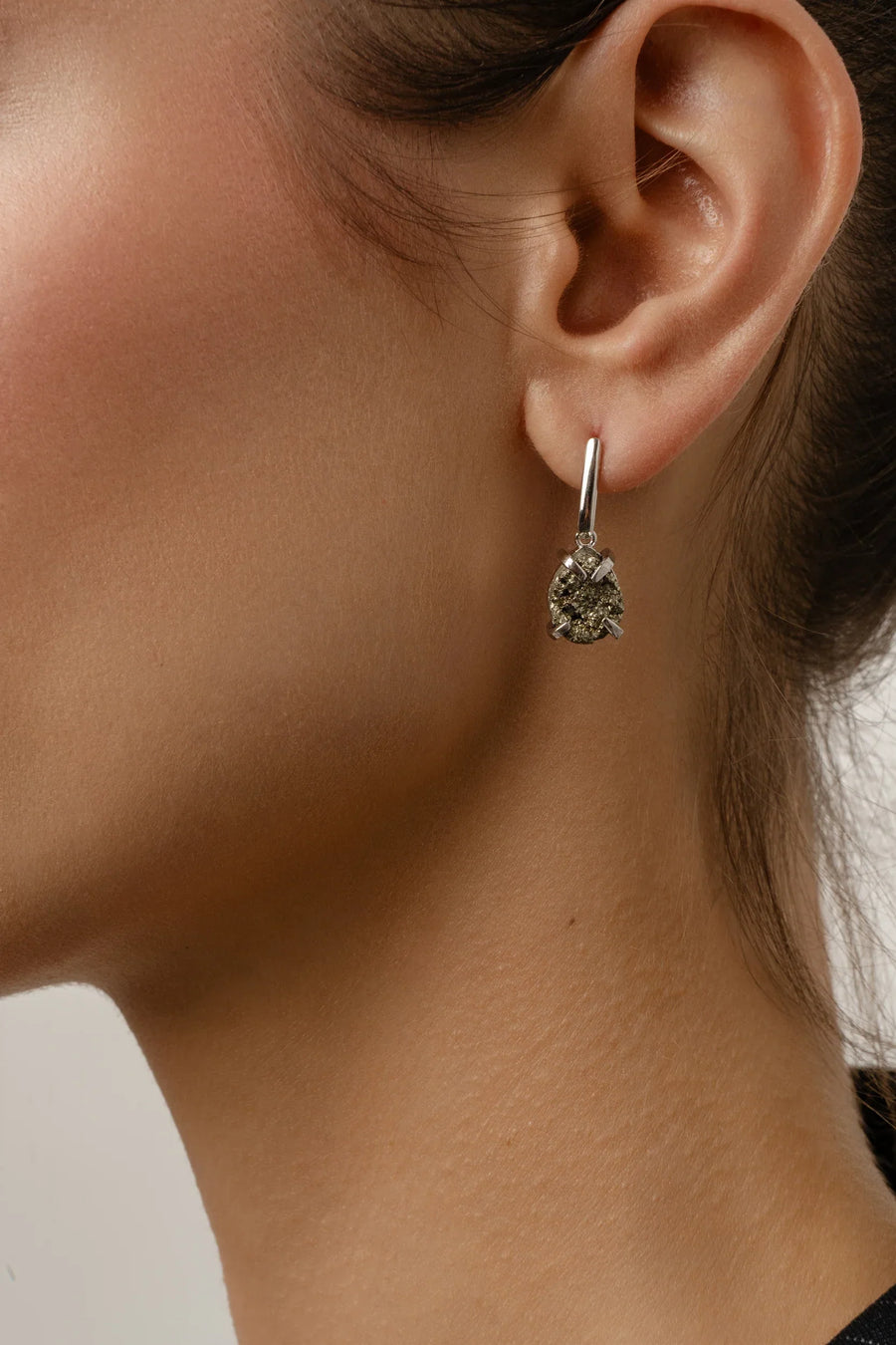 Pyrite teardrop silver earrings