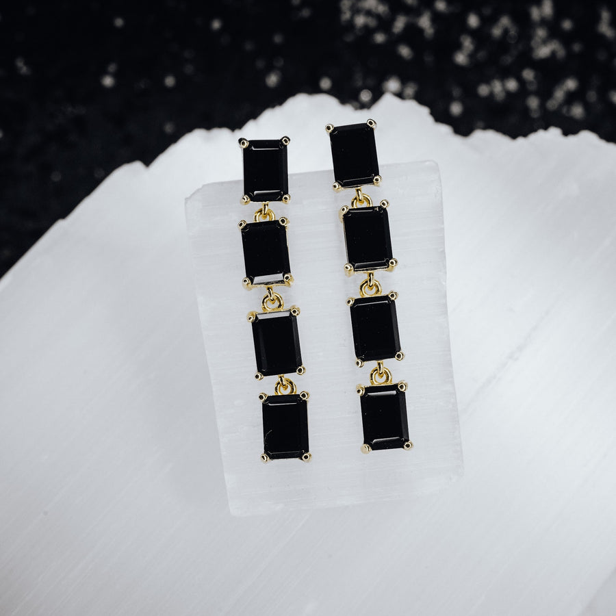 Black onyx 4 stone rectangular earrings