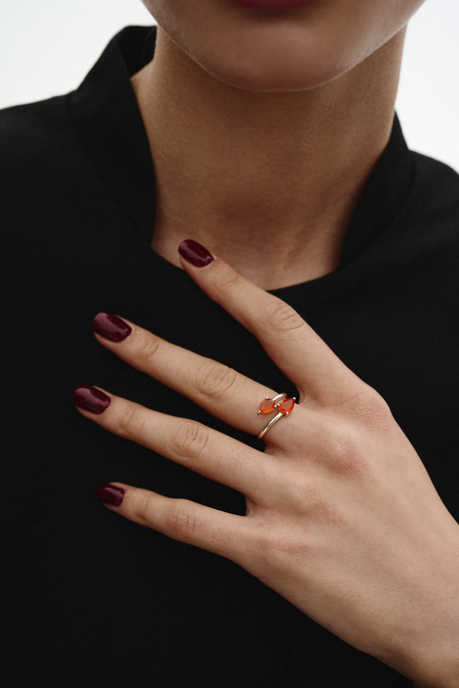 Teardrop carnelian silver double ring