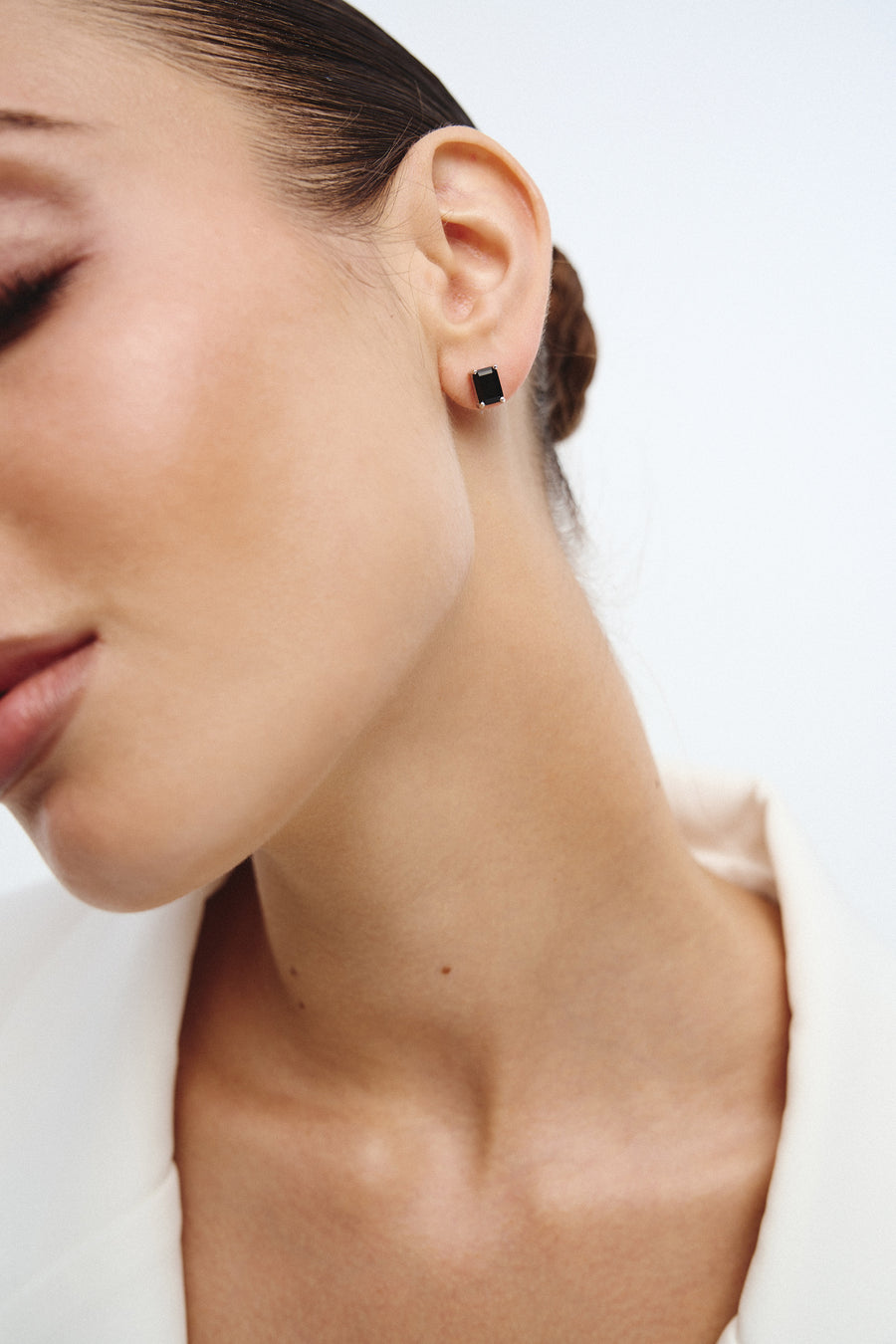 Black onyx rectangular stud earrings