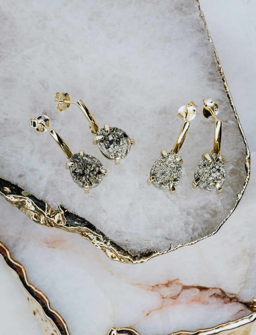 Pyrite teardrop silver earrings