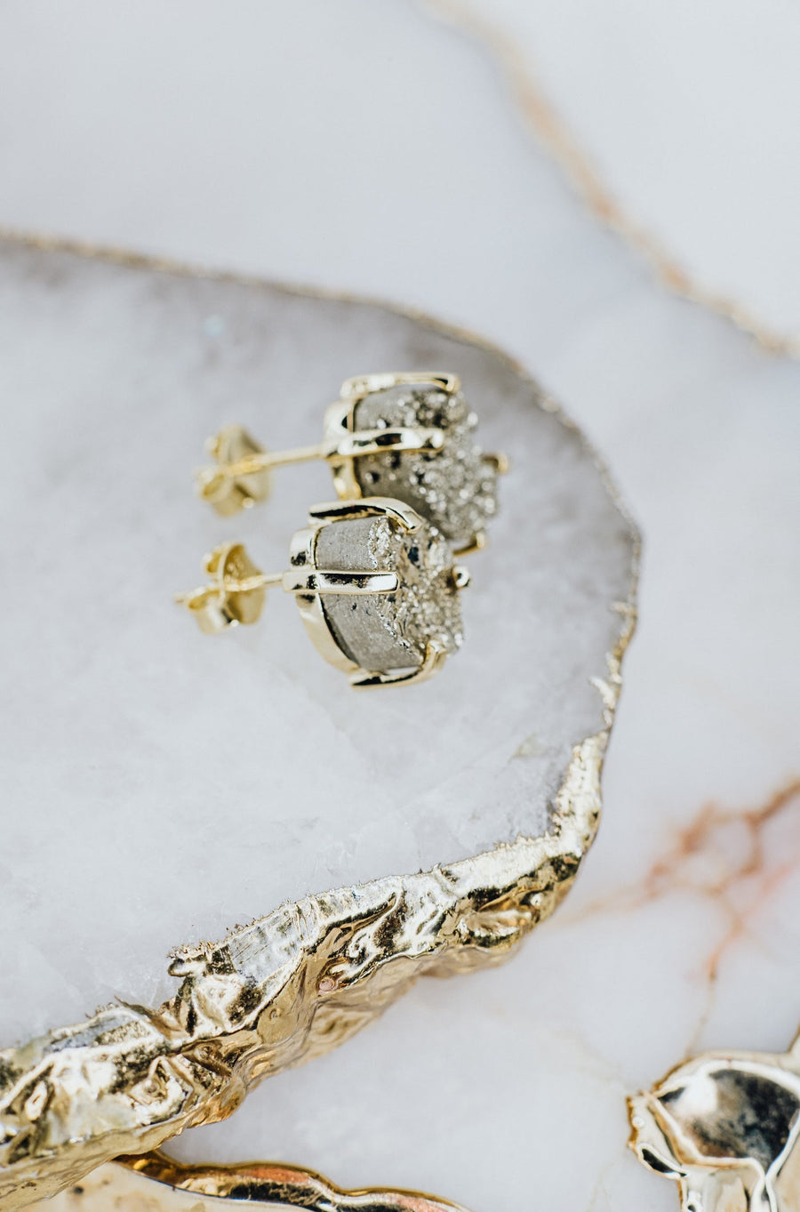 Pyrite teardrop silver stud earrings