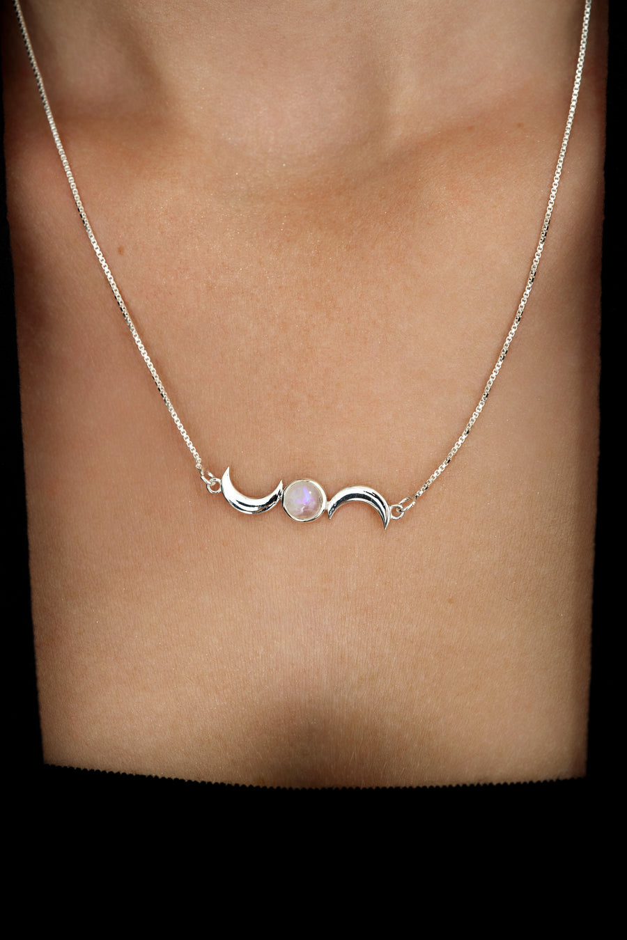 Moonstone double moon necklace