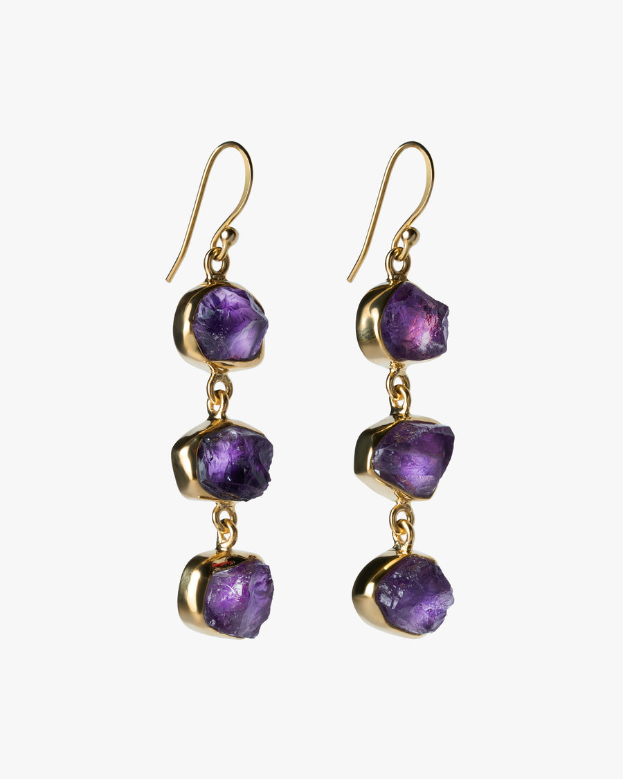 Boucles d'oreilles triples en Améthyste 18K