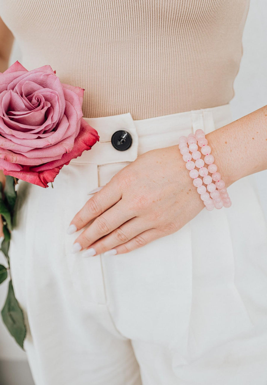 Bracelet en perles de quartz rose