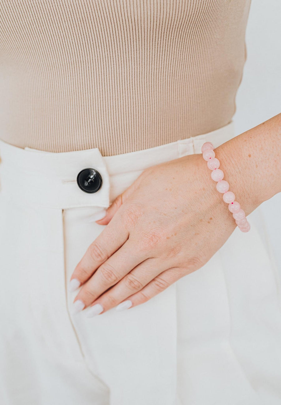 Bracelet en perles de quartz rose