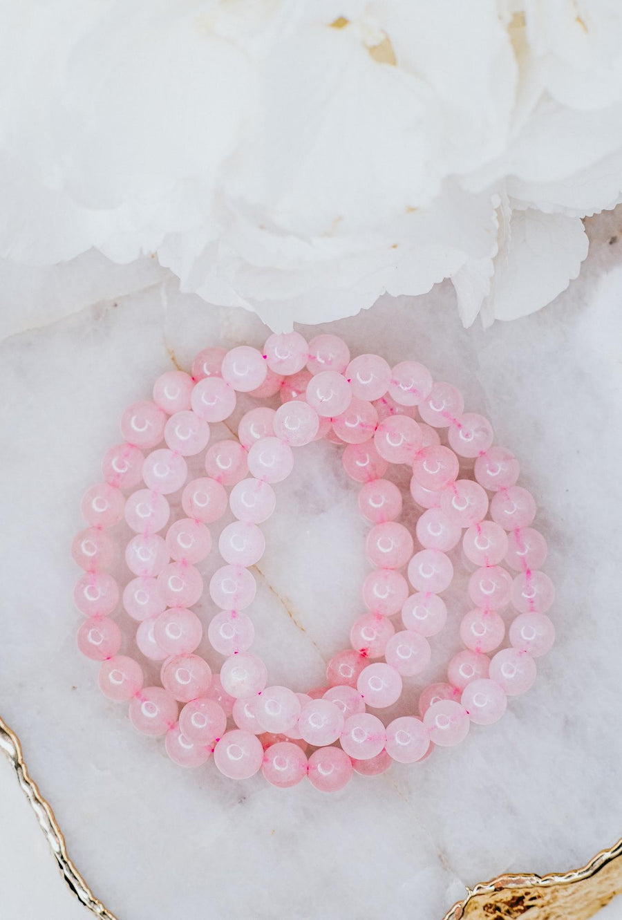 Bracelet en perles de quartz rose