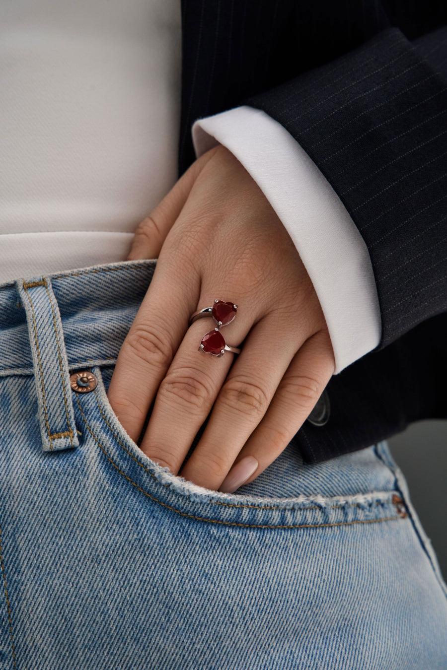 Carnelian heart silver ring