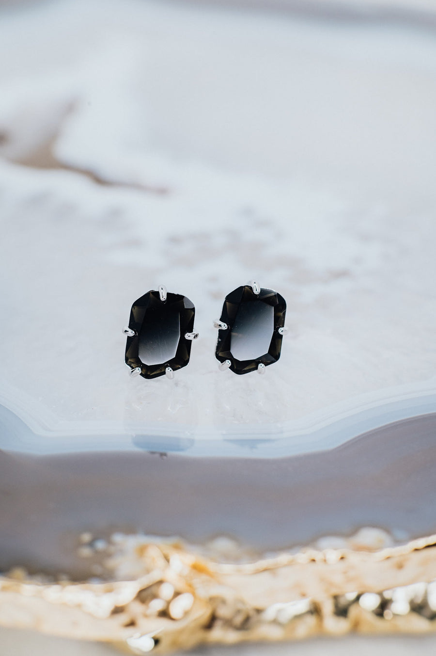 Black onyx pentagon stud earrings