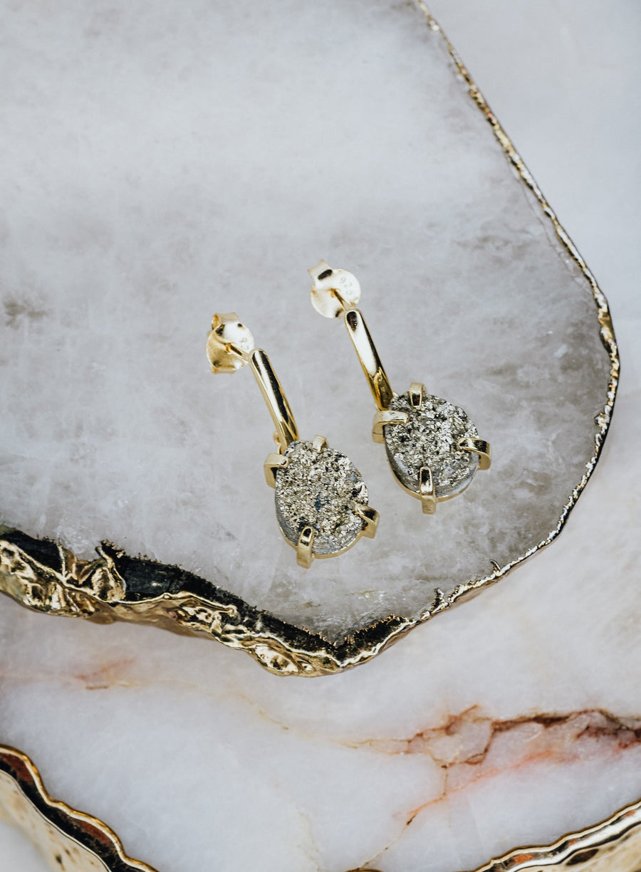 Pyrite teardrop silver earrings