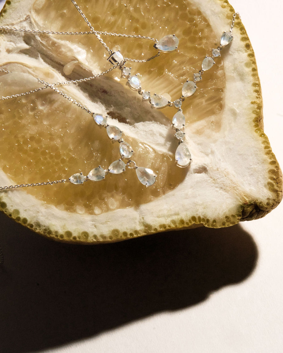 Moonstone fancy silver necklace