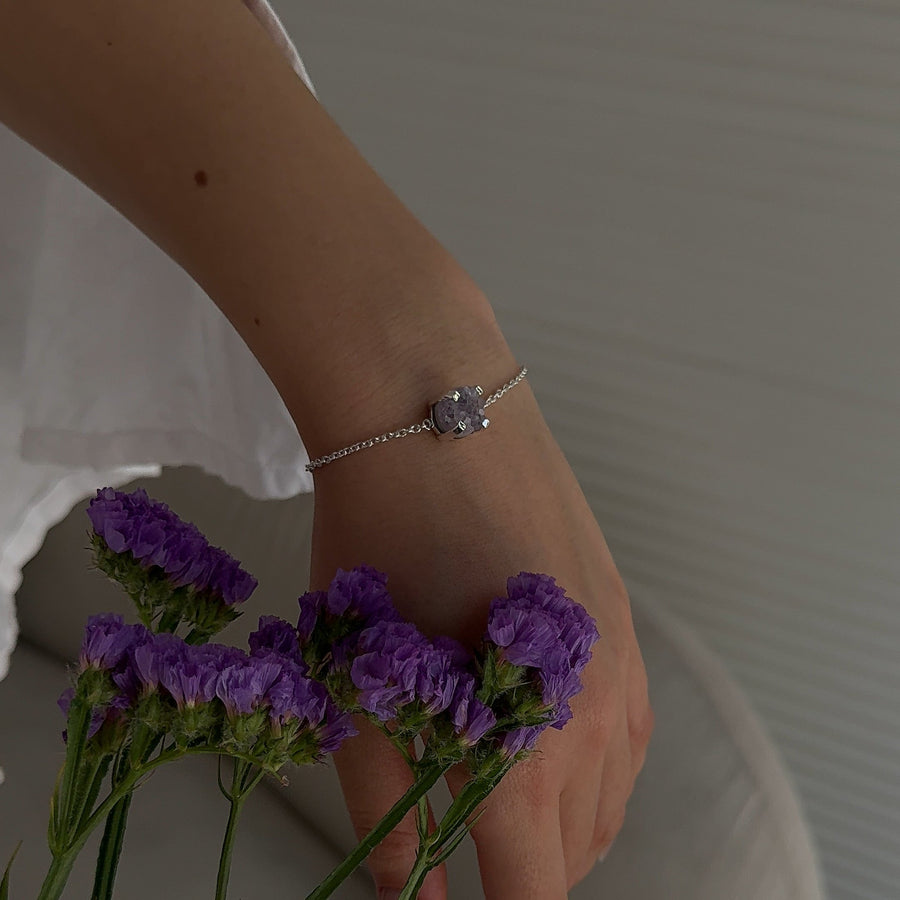 Amethyst druzy silver bracelet