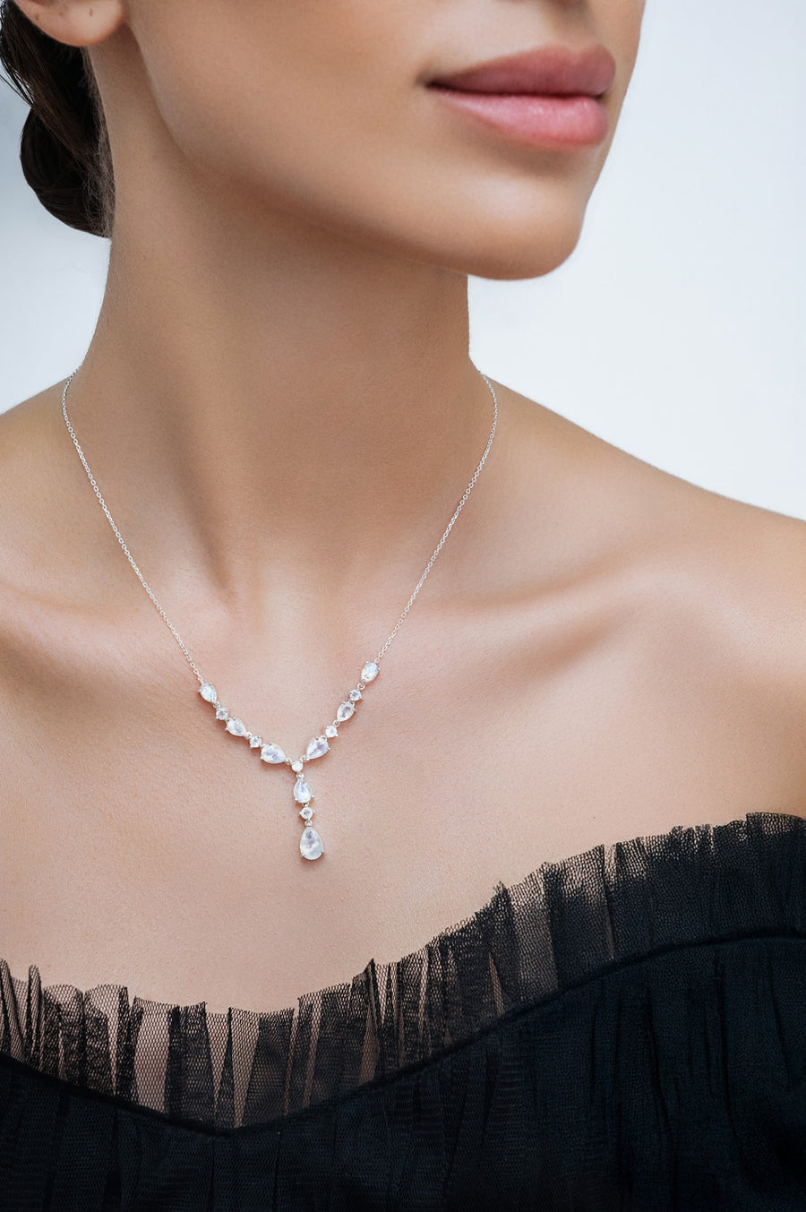 Moonstone fancy silver necklace