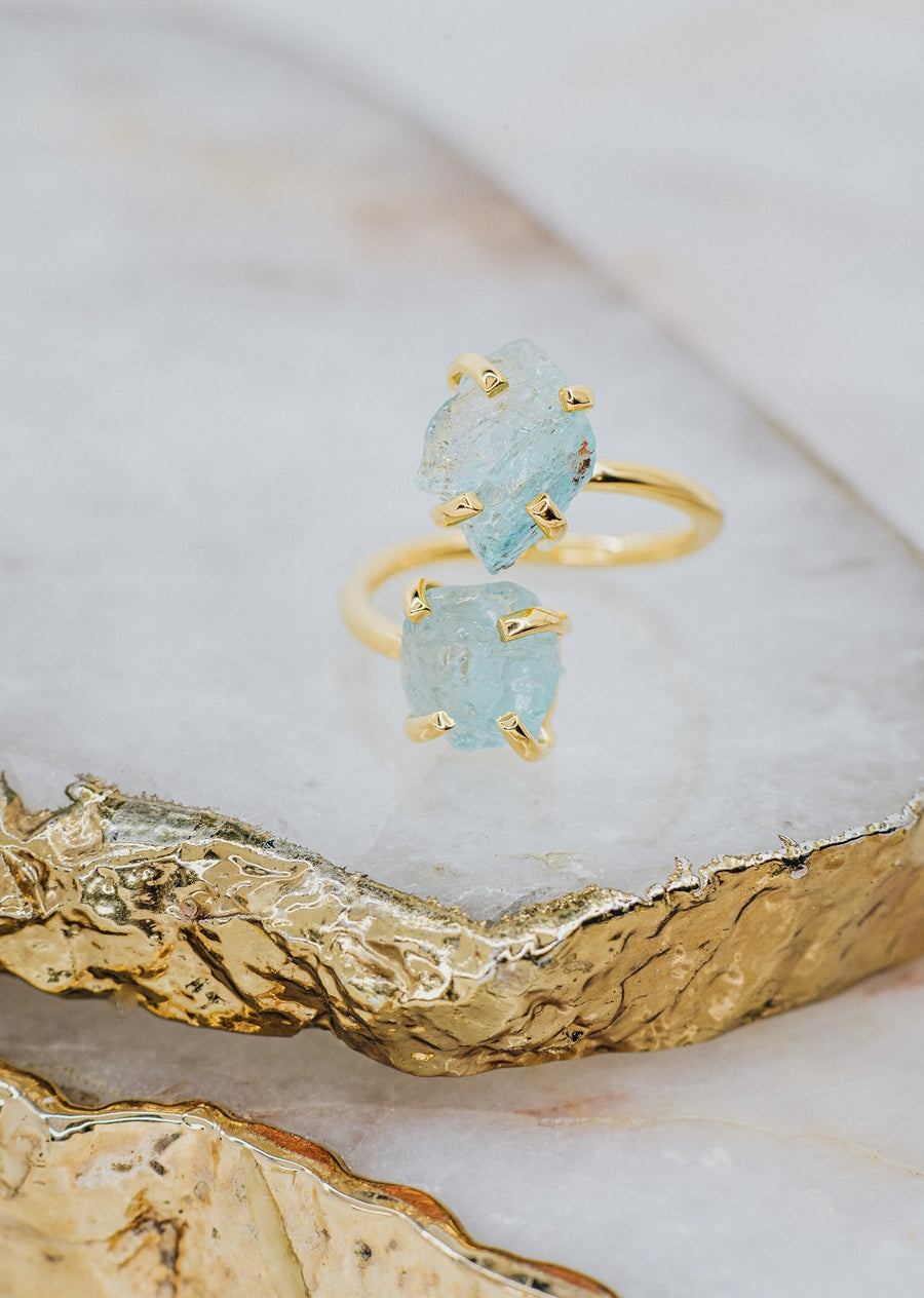 Bague double en aigue-marine 18K