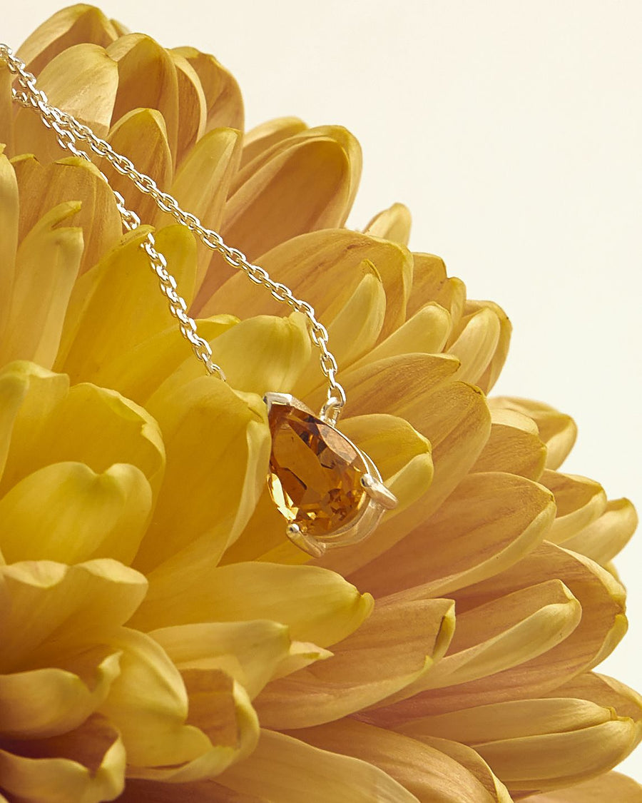 Citrine teardrop silver necklace