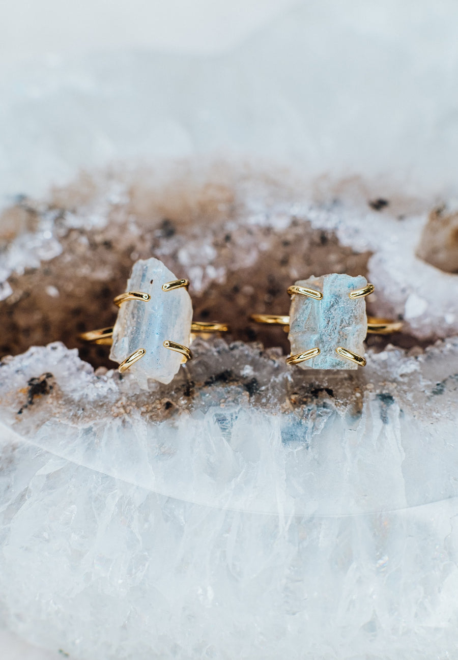Bague réglable en labradorite 14K