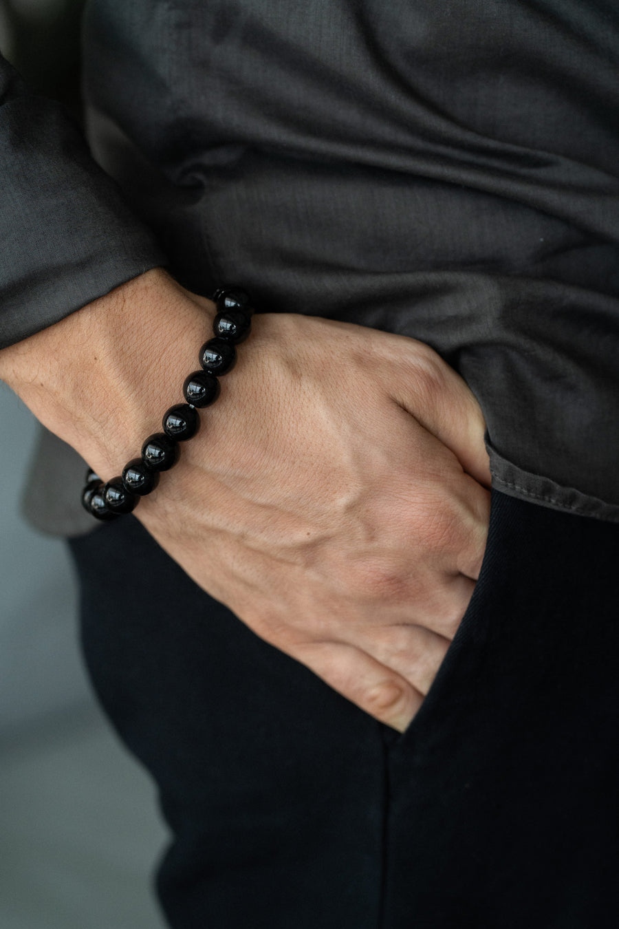 Bracelet de perles en onyx noir 12 mm