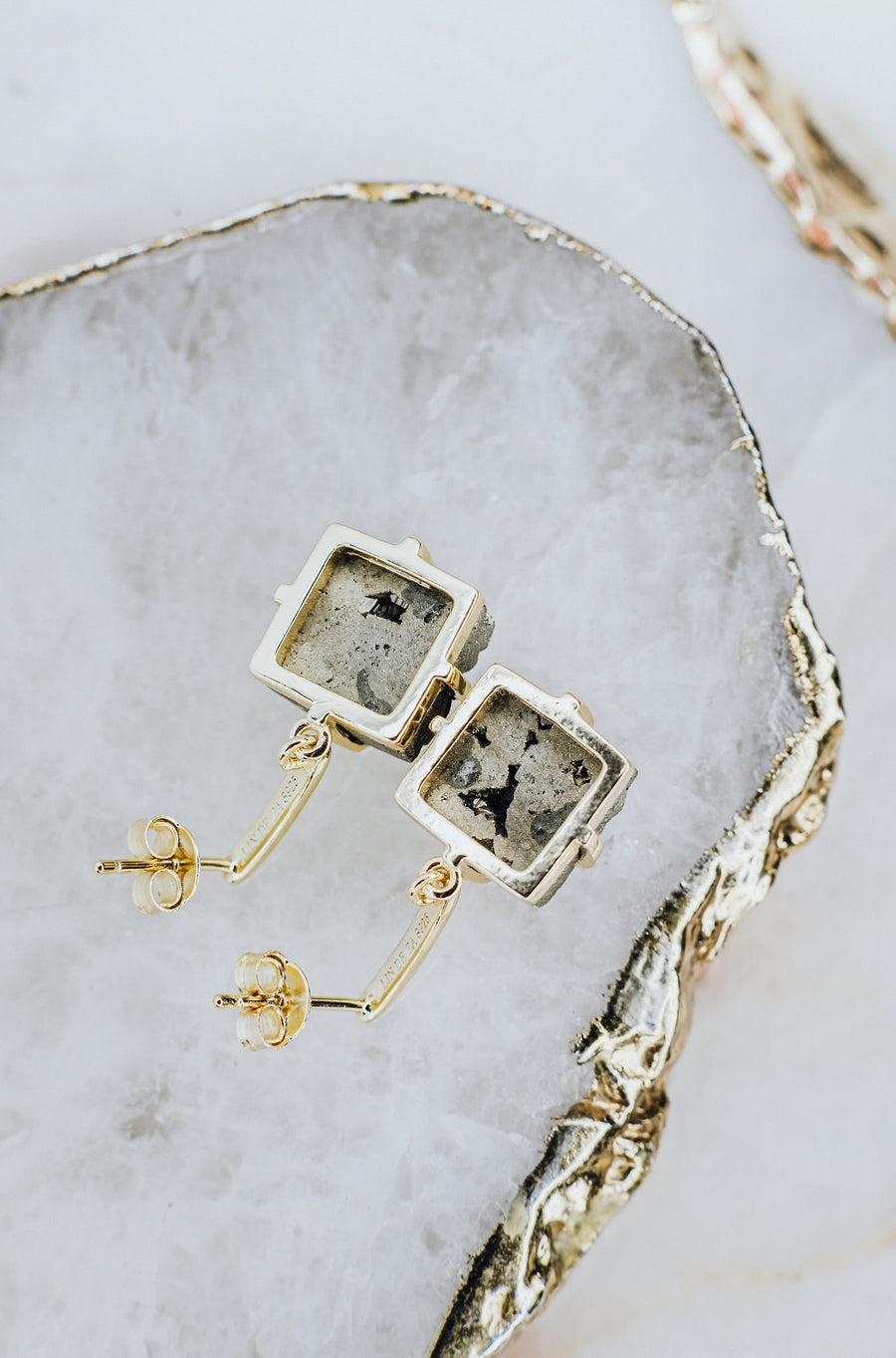 Pyrite square 14K stud earrings