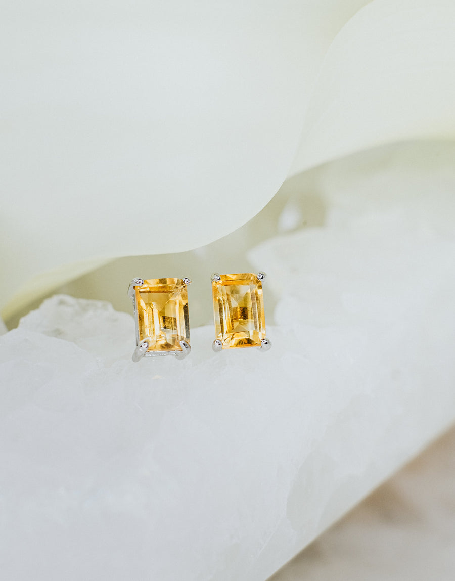 Citrine rectangular stud earrings