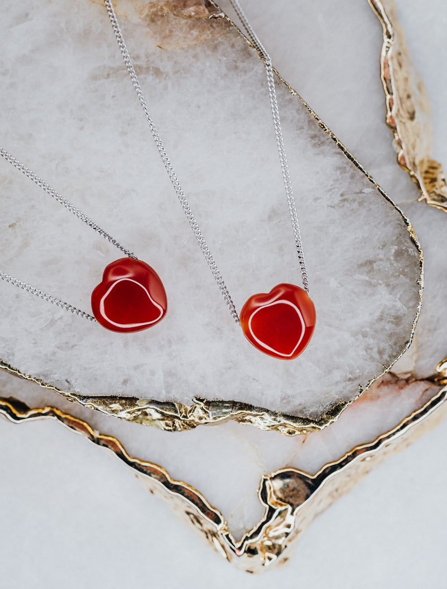 Collier coeur en cornaline et argent